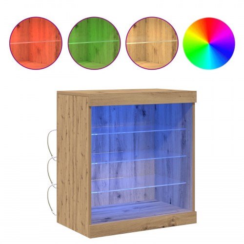Sideboard med LED-lys i Artisansk egetræ 60,5x37x67 cm