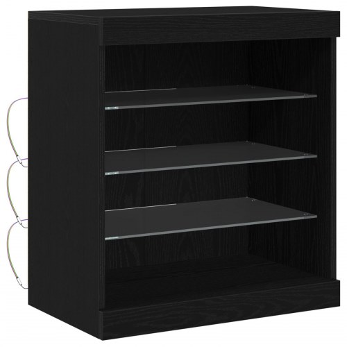 Sideboard med LED Lys Sort Eg 60,5x37x67 cm