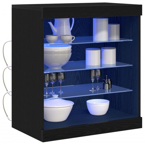 Sideboard med LED Lys Sort Eg 60,5x37x67 cm