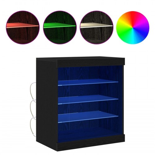 Sideboard med LED Lys Sort Eg 60,5x37x67 cm