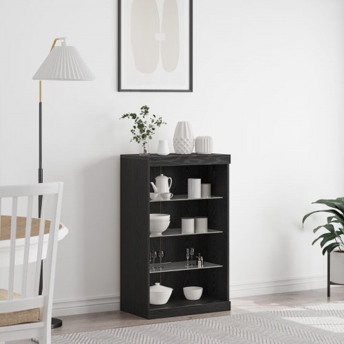 Sideboard med LED Lys Sort Eg 60,5x37x100 cm