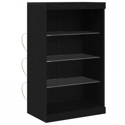 Sideboard med LED Lys Sort Eg 60,5x37x100 cm