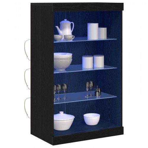 Sideboard med LED Lys Sort Eg 60,5x37x100 cm