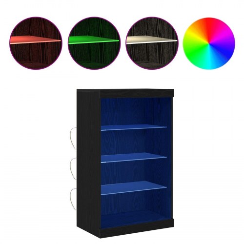 Sideboard med LED Lys Sort Eg 60,5x37x100 cm