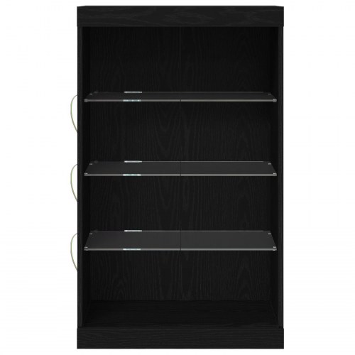 Sideboard med LED Lys Sort Eg 60,5x37x100 cm