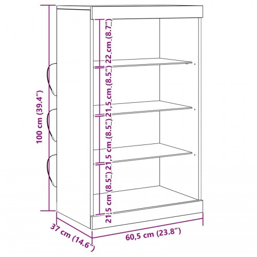 Sideboard med LED Lys Sort Eg 60,5x37x100 cm