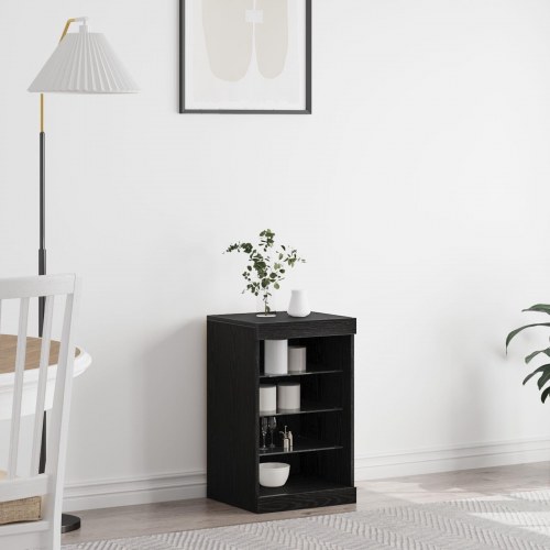 Sideboard med LED Lys Sort Eg 41x37x67 cm