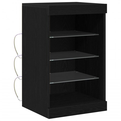 Sideboard med LED Lys Sort Eg 41x37x67 cm