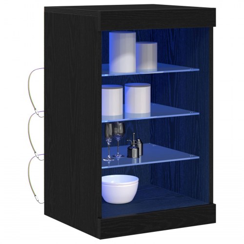Sideboard med LED Lys Sort Eg 41x37x67 cm