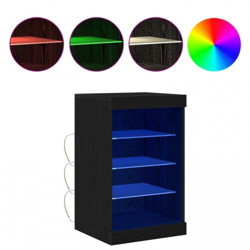Sideboard med LED Lys Sort Eg 41x37x67 cm