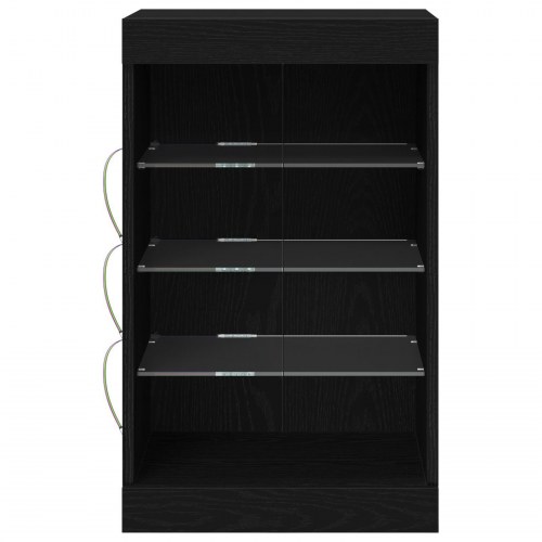Sideboard med LED Lys Sort Eg 41x37x67 cm