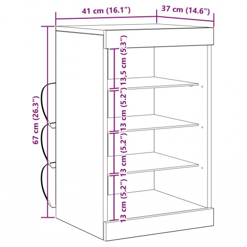 Sideboard med LED Lys Sort Eg 41x37x67 cm