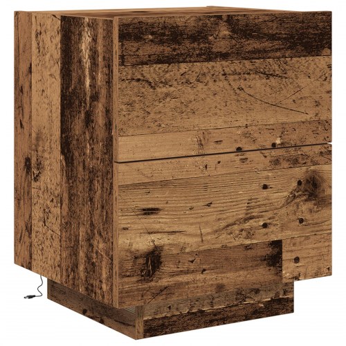 Sengebord med LED Lys Vasket Træ 45x40x55 cm