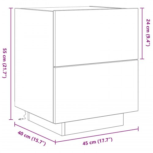 Sengebord med LED Lys Vasket Træ 45x40x55 cm