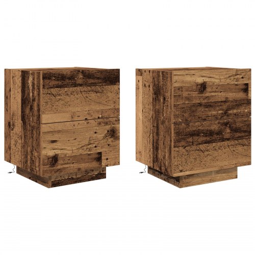 Natborde med LED-lys 2 stk Gamle træ 45x40x55 cm