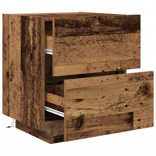 Natborde med LED-lys 2 stk Gamle træ 45x40x55 cm