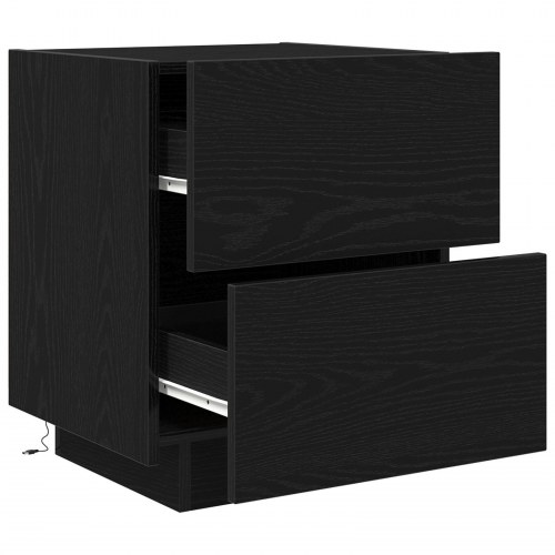 Sengebord med LED-lys Sort Eg 45x40x55 cm