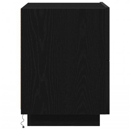 Sengebord med LED-lys Sort Eg 45x40x55 cm