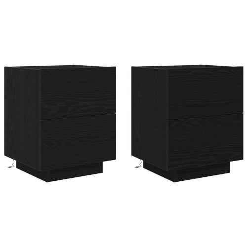 Sengeborde med LED lys 2 stk Sort Eg 45x40x55 cm