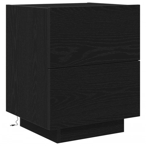 Sengeborde med LED lys 2 stk Sort Eg 45x40x55 cm