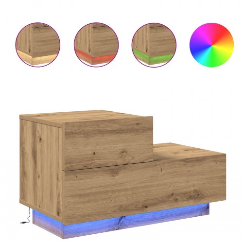 Sengebord med LED-lys Artisan Eg 100x36x49 cm