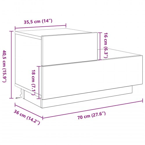 Sengebord med LED-lys Artisan Eg 100x36x49 cm