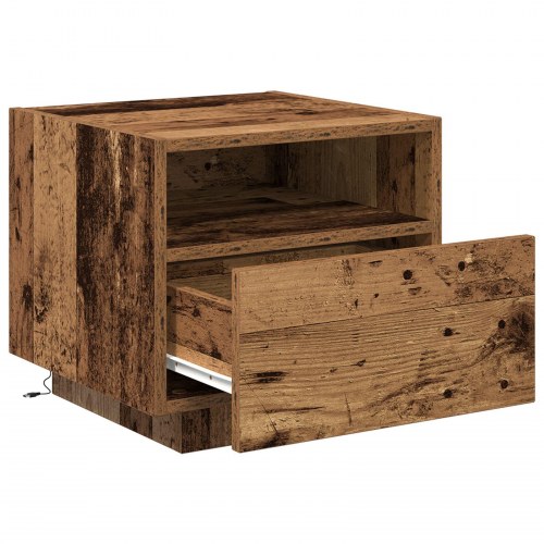 Natborde med LED-lys 2 stk Gammel træ 40x39x37 cm