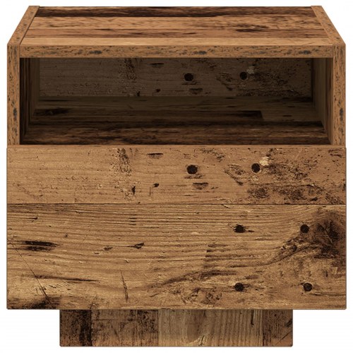 Natborde med LED-lys 2 stk Gammel træ 40x39x37 cm