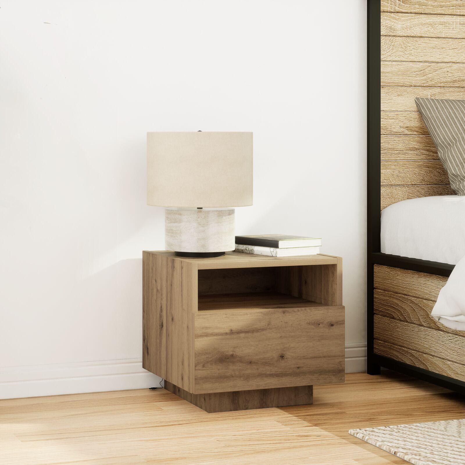 Natskab i artisan egetræ 40 × 39 × 37 cm - konstrueret træ med LED og USB