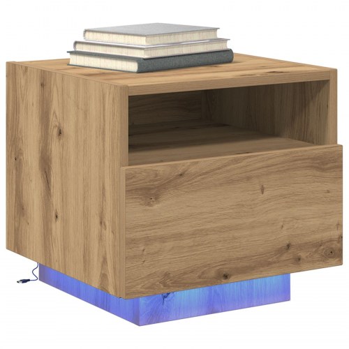 Sengeborde med LED-lys 2 stk. Artisan egetræ 40x39x37 cm
