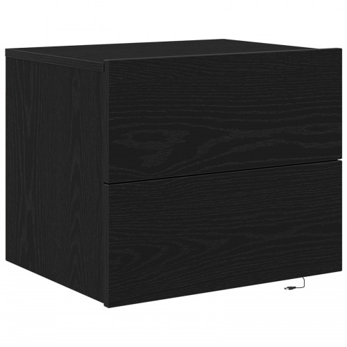 Sengebord med LED vægmonteret sort eg 50x39x41 cm