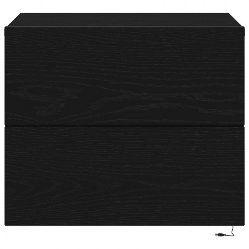 Sengeborde med LED-lys, vægmonteret, 2 stk, Sort egetræ