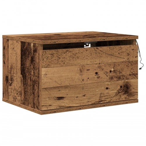 Sengebord med LED vægmonteret gammelt træ 50x36x30 cm