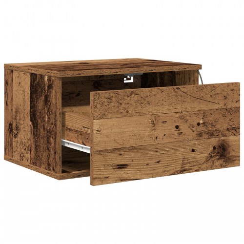 Sengebord med LED vægmonteret gammelt træ 50x36x30 cm