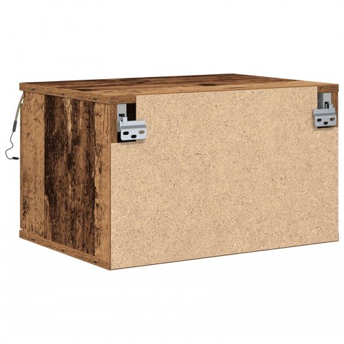 Sengebord med LED vægmonteret gammelt træ 50x36x30 cm