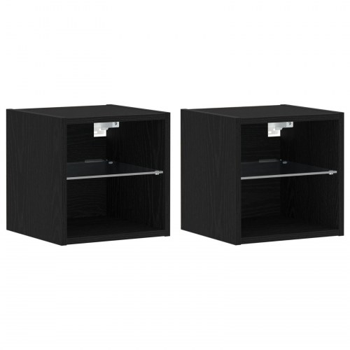 LED TV Skab 2 stk Sort Eg 30x28,5x30 cm Ingeniørtræ