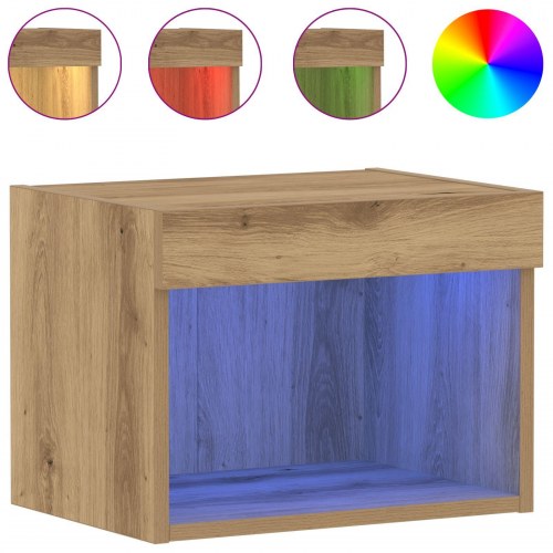 Væghylder med LED-lys 2 stk Håndlavet Eg 40x30x30 cm