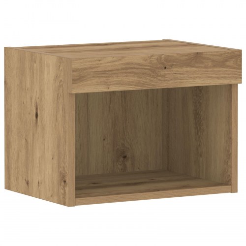 Væghylder med LED-lys 2 stk Håndlavet Eg 40x30x30 cm