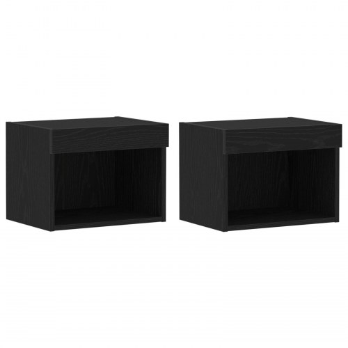 Væghylder med LED Lys 2 stk Sort Eg 40x30x30 cm