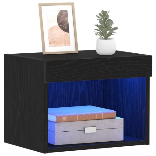 Væghylder med LED Lys 2 stk Sort Eg 40x30x30 cm