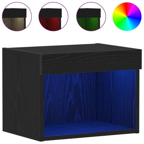 Væghylder med LED Lys 2 stk Sort Eg 40x30x30 cm