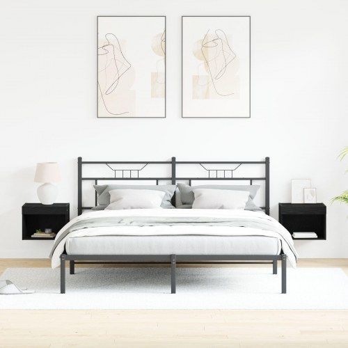 Væghylder med LED Lys 2 stk Sort Eg 40x30x30 cm