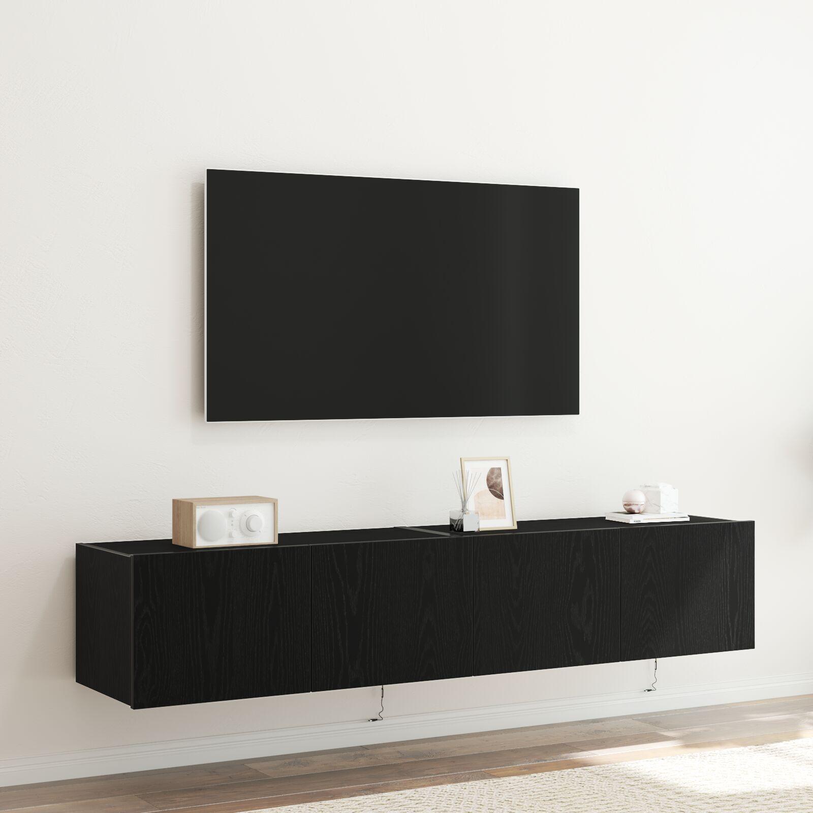 Tv Vægskab Vægmonteret Sort Eg 80 X 35 X 31 Cm Konstrueret Træ