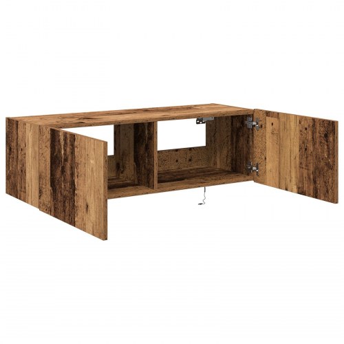TV Vægskab med LED Lys Gammelt Træ 100x35x31 cm