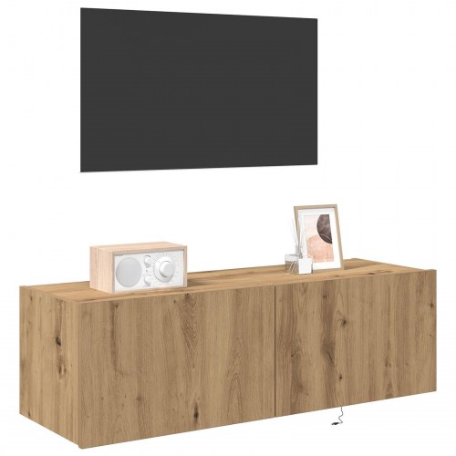 TV Væghængt Skab med LED Lys Artisan Eg 100x35x31 cm