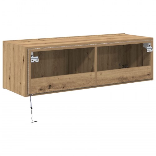 TV Væghængt Skab med LED Lys Artisan Eg 100x35x31 cm