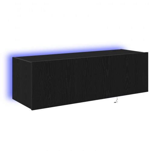 TV Vægskab med LED Lys Sort Eg 100x35x31 cm