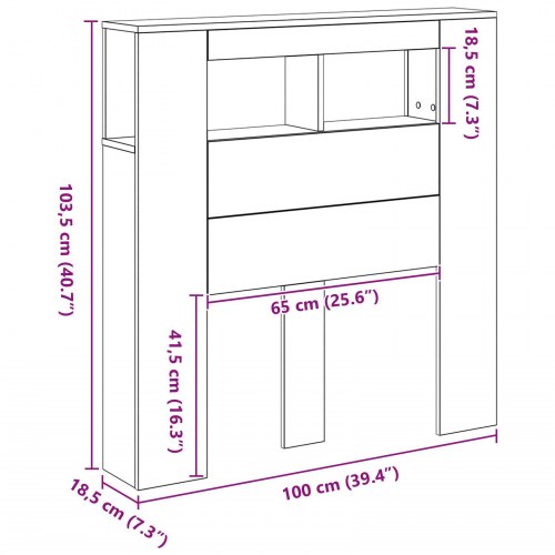 Opbevarings Hovedgærde med LED Lygter Sort Eg 100x18,5x103,5 cm