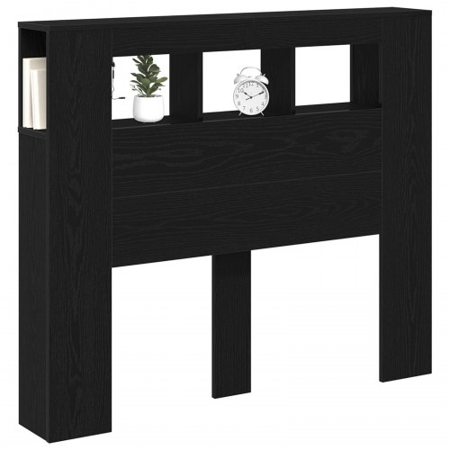 Opbevaringshovedgærde med LED-lys Sort Egetræ 120x18,5x103,5 cm