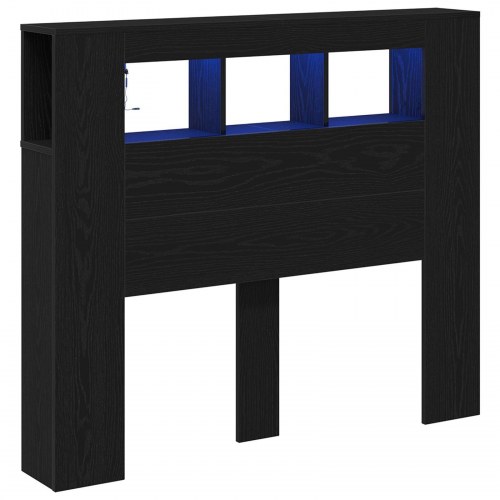 Opbevaringshovedgærde med LED-lys Sort Egetræ 120x18,5x103,5 cm